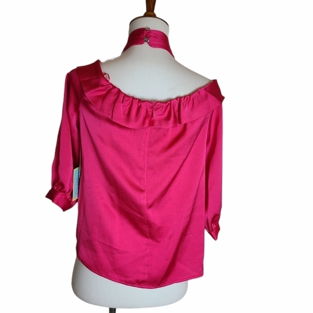 Cece Bow Off Shoulder Top‎ Hot Pink Blouse XSmall NWT - Picture 3 of 9
